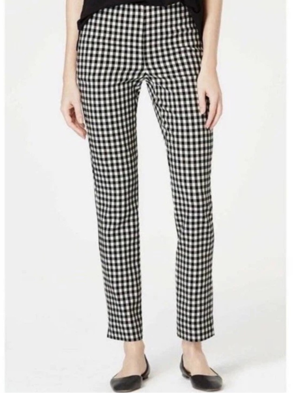 J. Jill Essential Cotton Stretch Black & White Gingham Cropped Pants Medium
